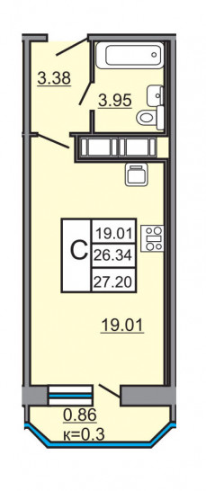 Студия 27.2 м²