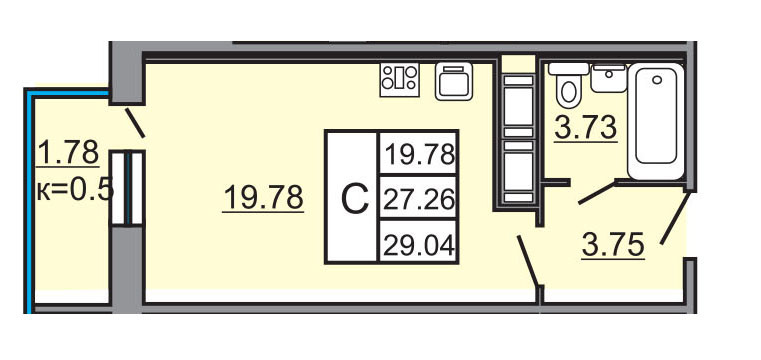 Студия 29.04 м²