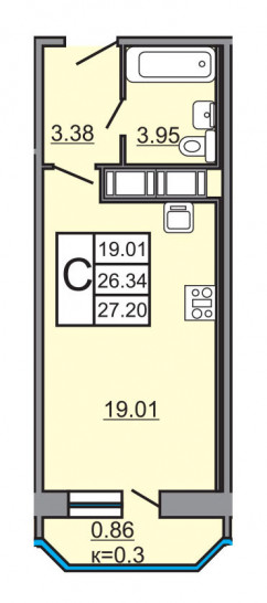 Студия 27.2 м²