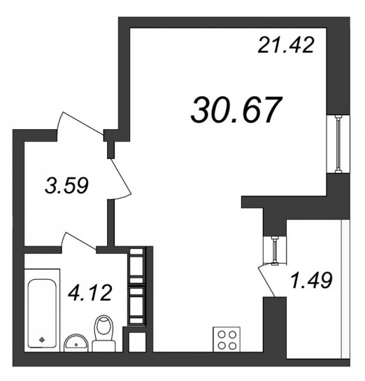 Студия 30.67 м²