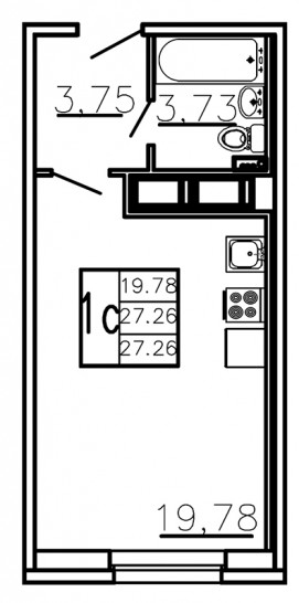 Студия 27.26 м²