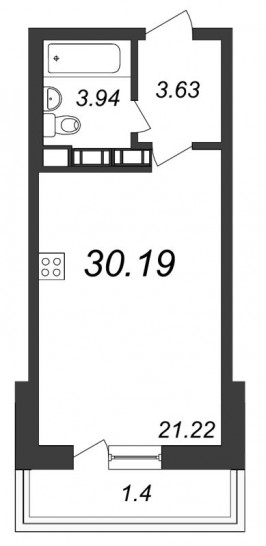 Студия 30.19 м²