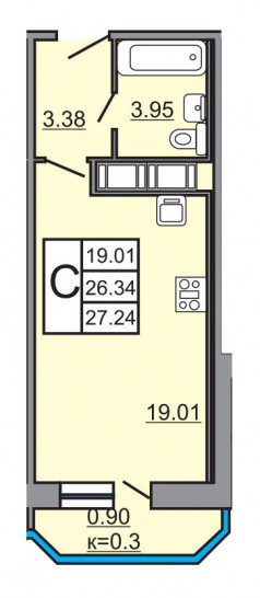 Студия 27.24 м²