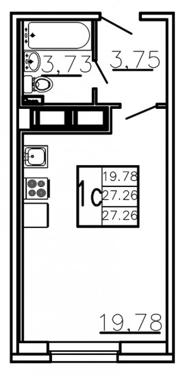 Студия 27.26 м²