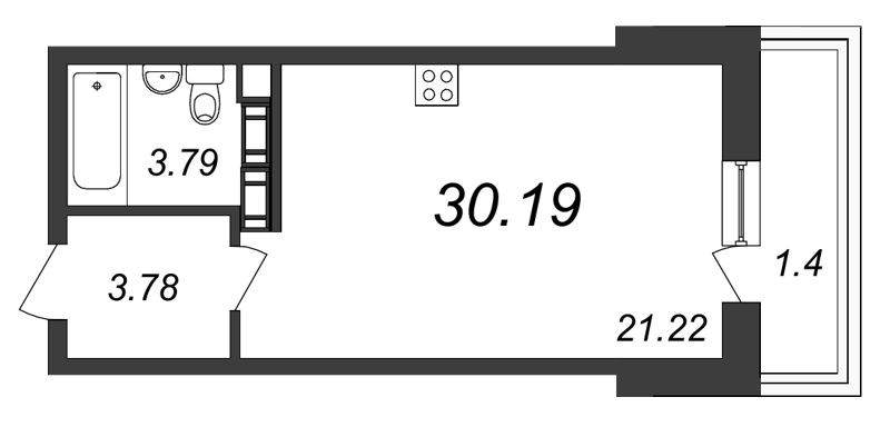 Студия 30.19 м²