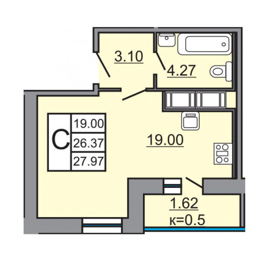Студия 27.97 м²
